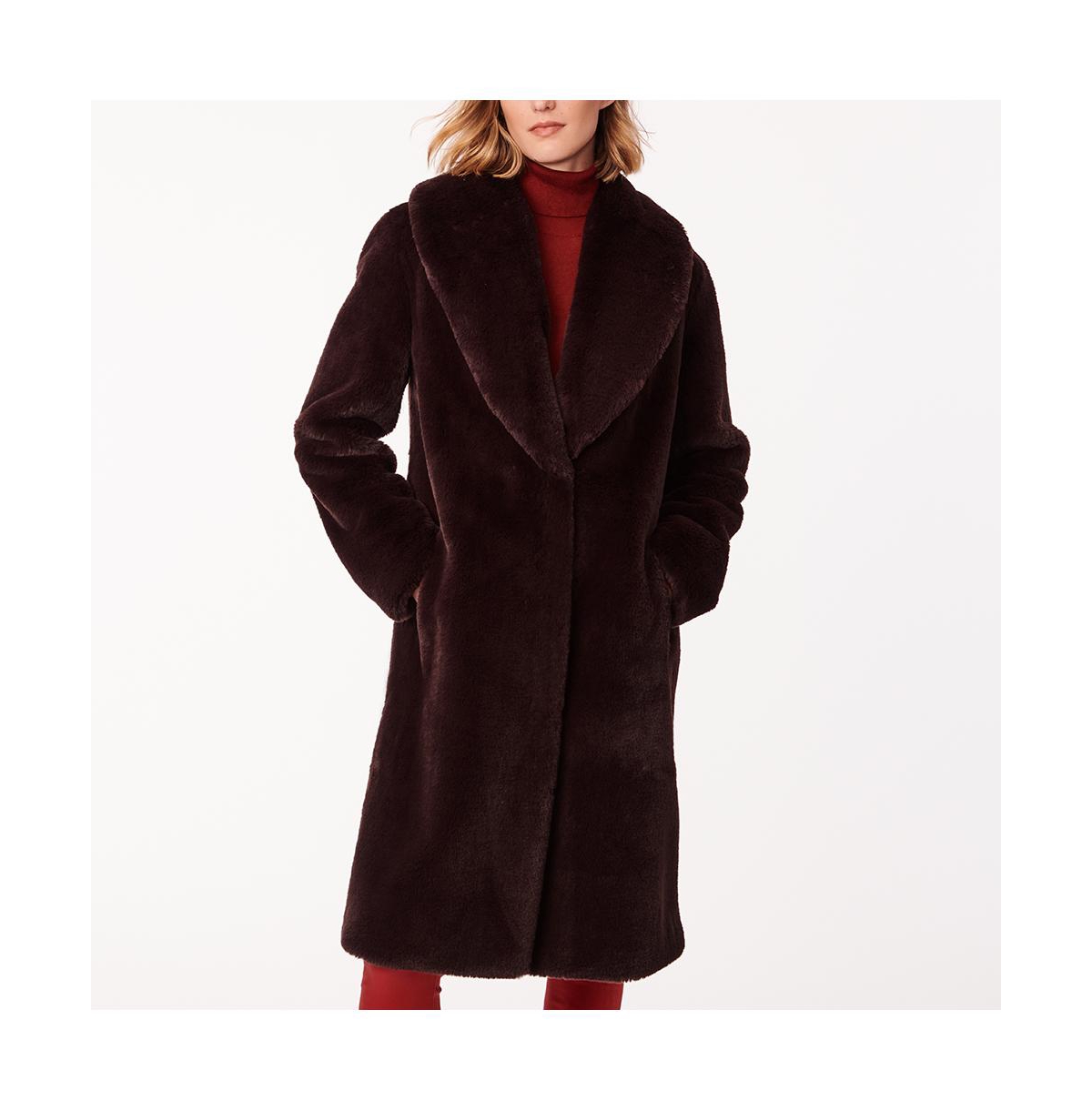 Women's Shawl Collar faux fur Coat - Cherrywood
