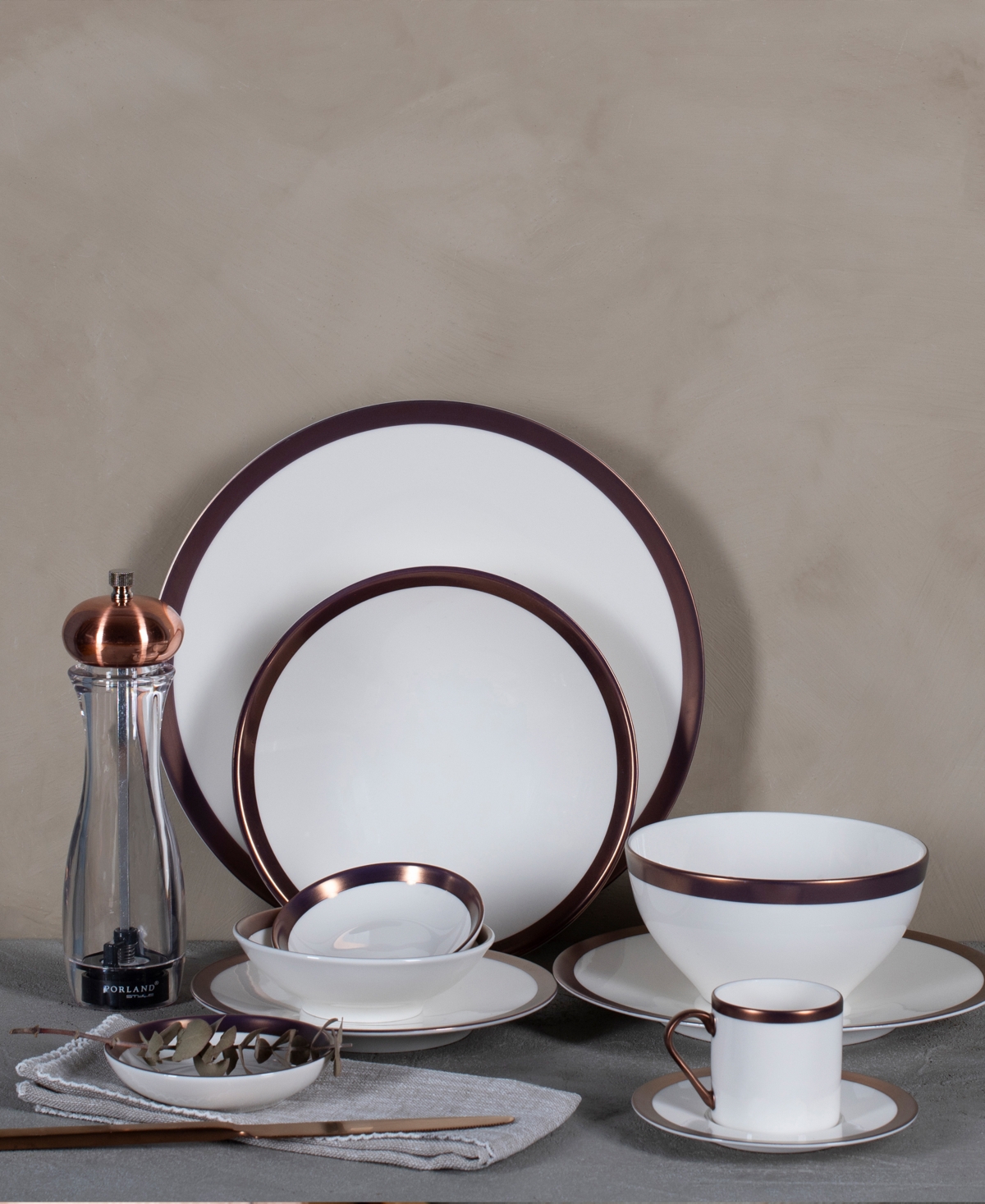 Porland Copper Line 4 Piece Bowl Set, Service For 4 In White,copper