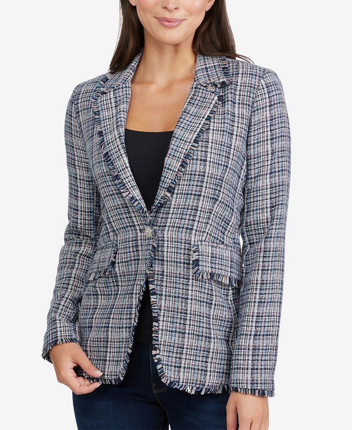 True Meaning Jacket Blazer Fringe Tweed Feminine Lined Size 0 Multicolored  NEW