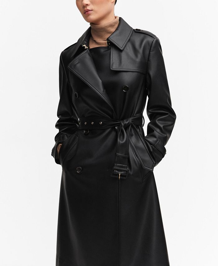 MANGO Women's Leather-Effect Trench Coat - Macy's