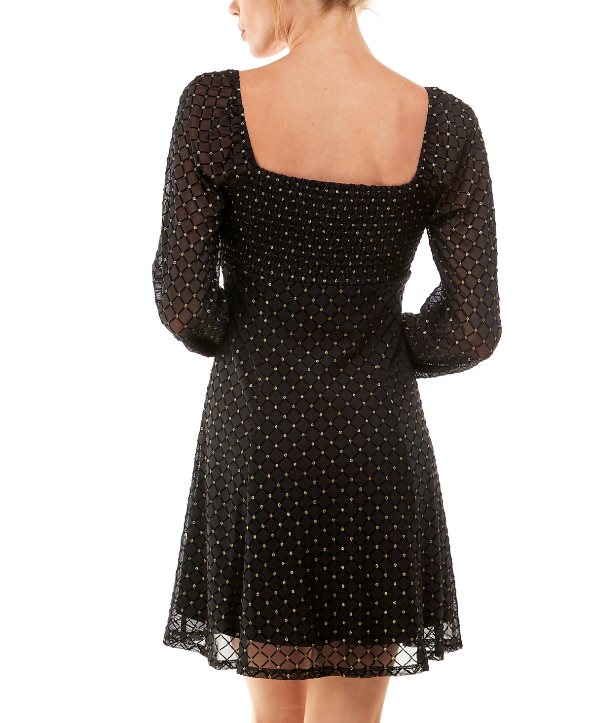 As U Wish Juniors' Emma Mesh Fit & Flare Dress -gold