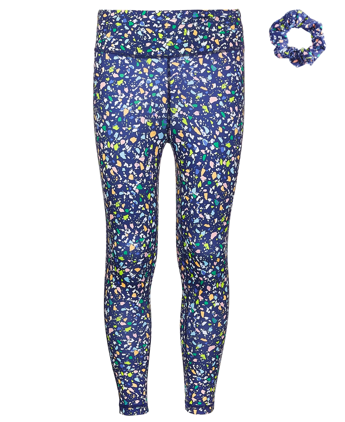 Shop Id Ideology Big Girls Pebble-print 7/8-leggings And Scrunchy, 2 Piece Set, Created For Macy's In Tartan Blue