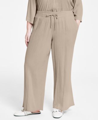 Jm Collection Plus Size Gauze Drawstring Pants, Created For Macy's In  Bright White