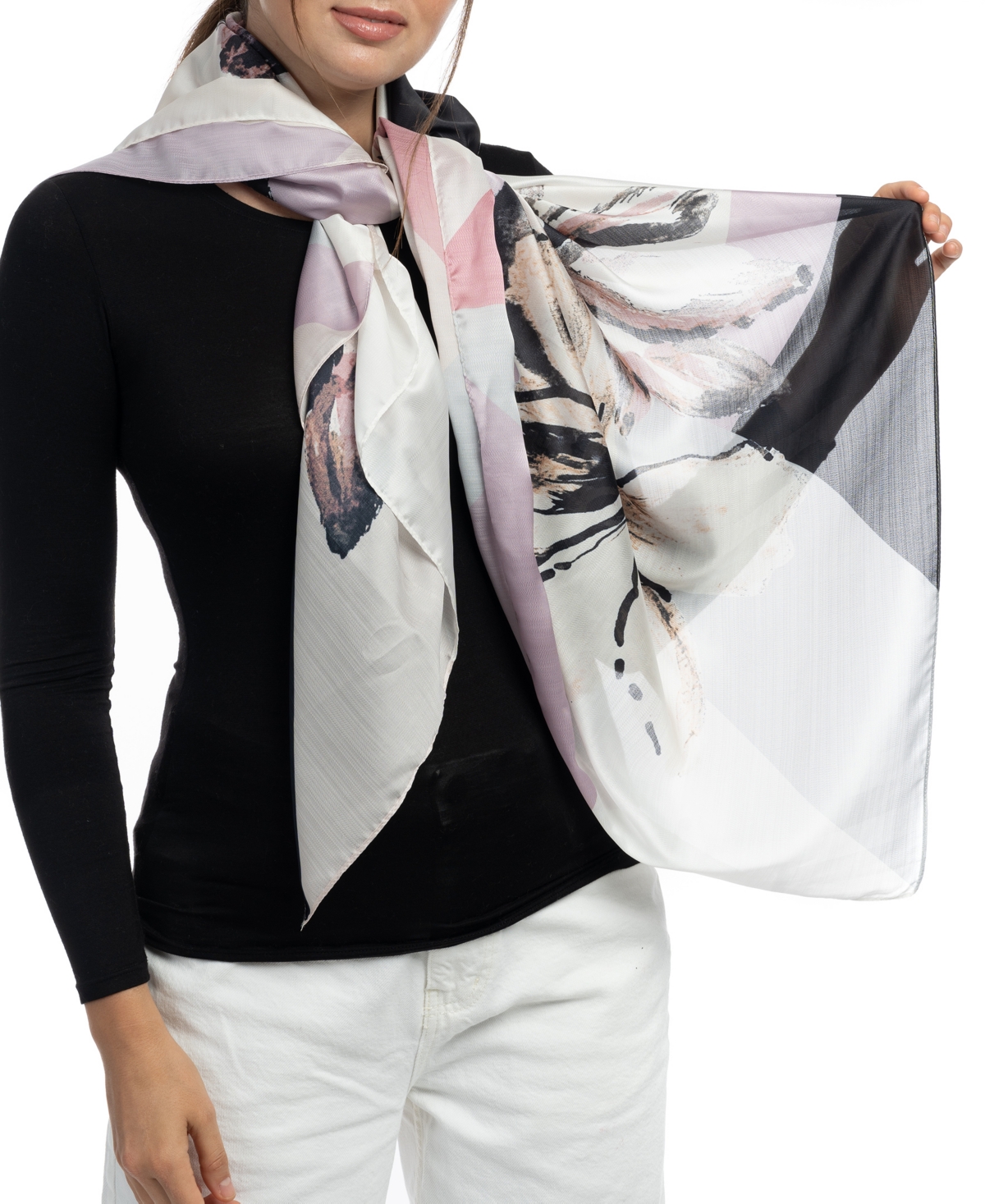 Vince Camuto Color Block Floral Square Scarf In Neutral