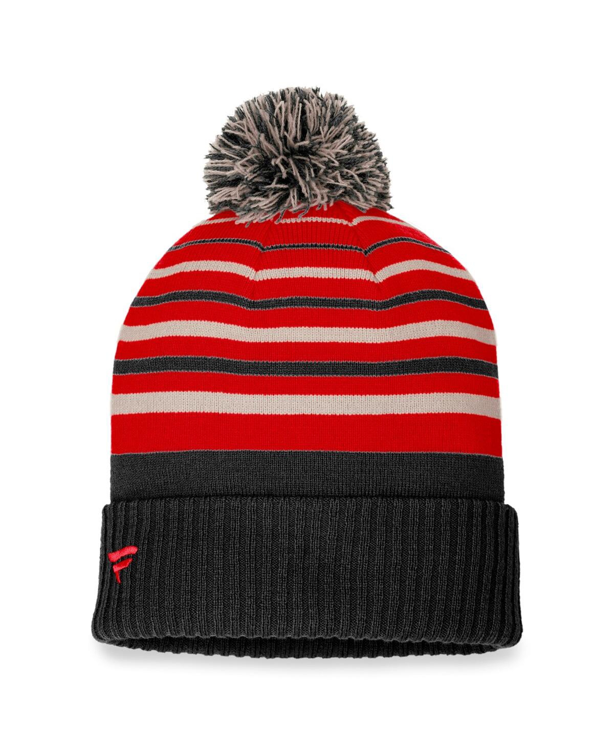 Shop Fanatics Men's  Black, Red Ottawa Senators True Classic Retro Cuffed Knit Hat With Pom In Black,red