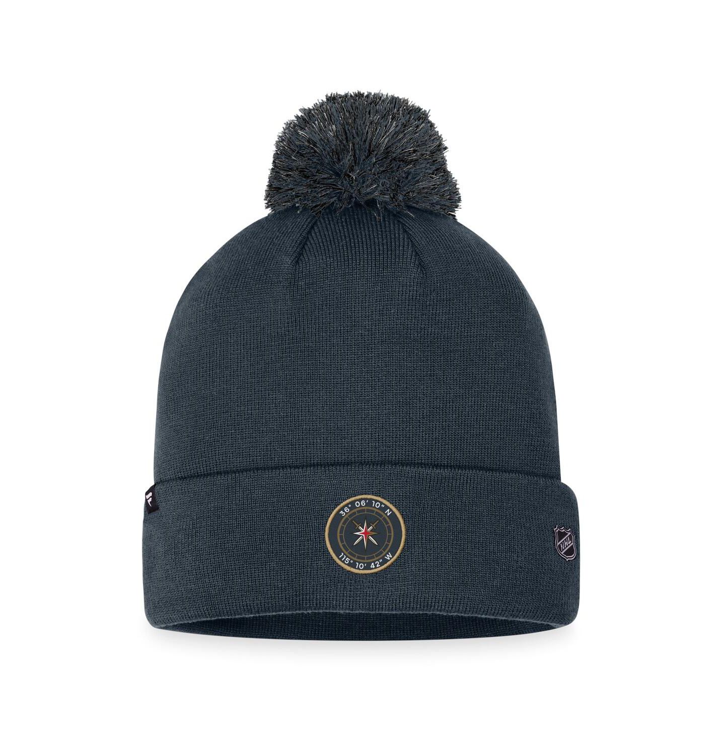Мужская шапка Fanatics Charcoal Vegas Golden Knights 2023 NHL Draft Cuffed Knit Hat with Pom — фото 2