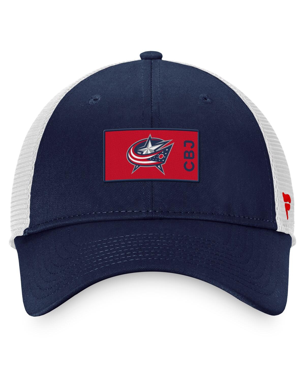 Shop Fanatics Men's  Navy Columbus Blue Jackets Authentic Pro Rink Trucker Snapback Hat