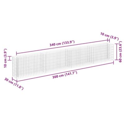 Gabion Raised Bed Silver Galvanized steel 141.7 x 11.8 x 23.6 in