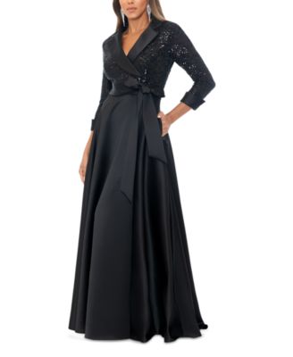 Women's Sequined Tuxedo Belted Ball Gown