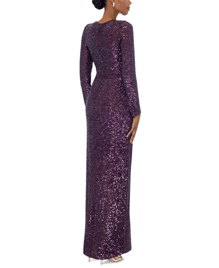 XSCAPE Women's Sequin Long-Sleeve Side-Slit Dress - Macy's