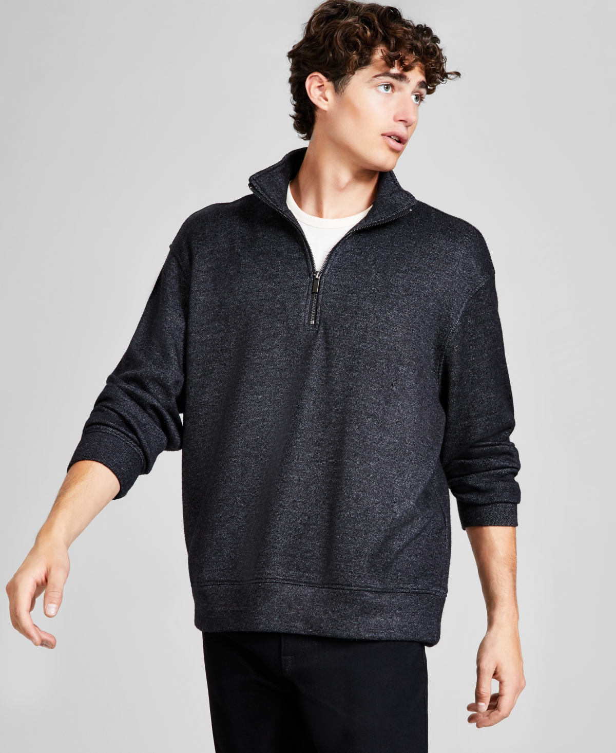 And Now This Men's Cozy Quarter-zipper Sweatshirt In Black