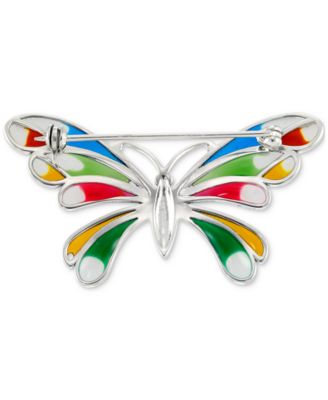 Marcasite (1/10 ct. t.w.), Cubic Zirconia, & Multicolor Enamel Butterfly Pin in Sterling Silver