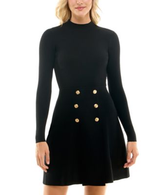 Juniors Button Skirt Fit & Flare Sweater Dress