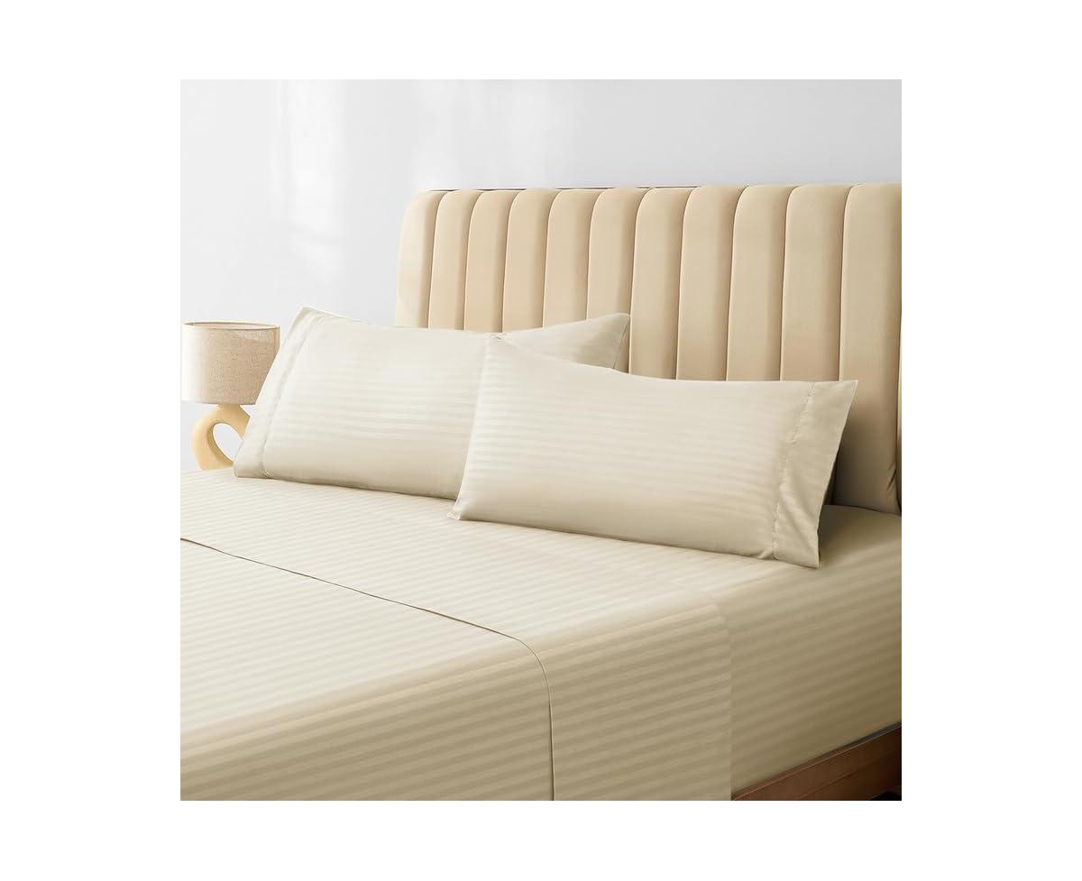 Luxclub 4 Pc Striped Rayon From Bamboo Solid Performance Sheet Set - Striped - cream
