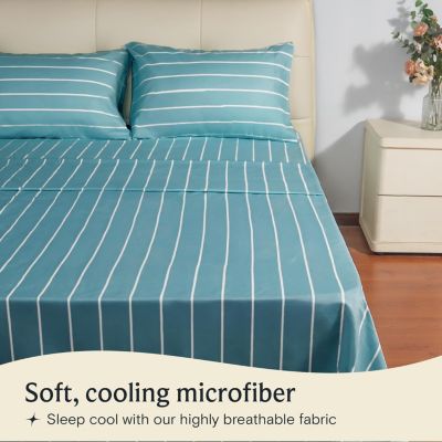 4-PC Striped Silky Soft Cooling Deep Pocket Sheet Set, Full