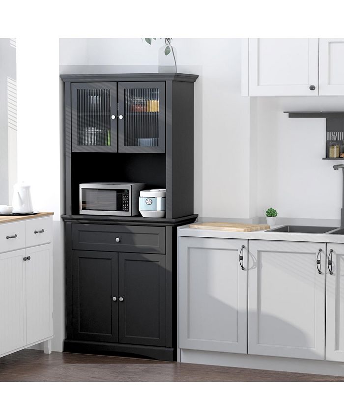 71" Traditional Freestanding Kitchen Buffet with Hutch, Pantry