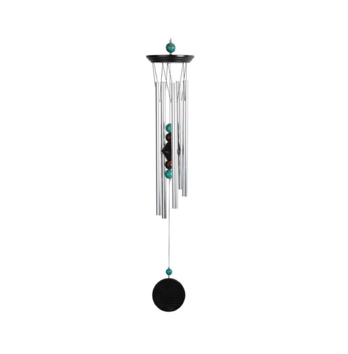 24" Long Wooden Top Geode Beads Wind Chime - Silver