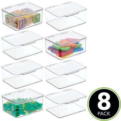 Plastic Playroom/Gaming Storage Organizer Box, Hinge Lid, 8 Pack, Clear, USA Made