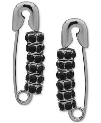 KARL LAGERFELD PARIS - Silver-Tone Jet Pav&eacute; Bead Safety Pin Drop Earrings