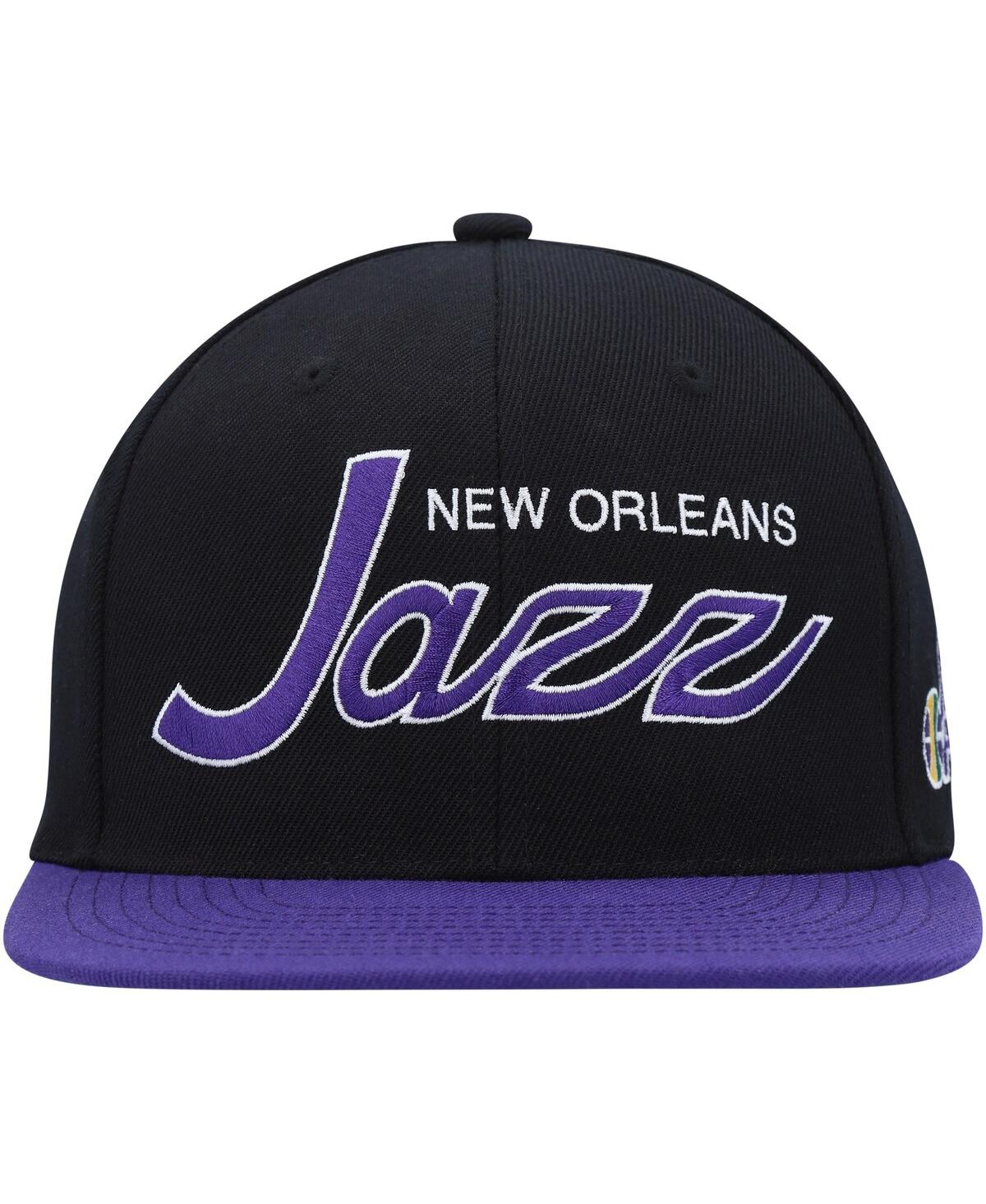 Mitchell & Ness Men's  Black Utah Jazz Hardwood Classics Mvp Team Script 2.0 Snapback Hat In Black