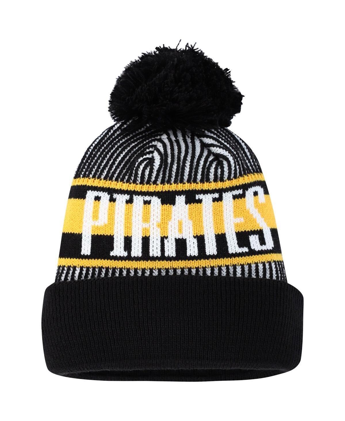 Big Boys and Girls New EraPittsburgh Pirates Striped Cuffed Knit Hat with Pom - Black
