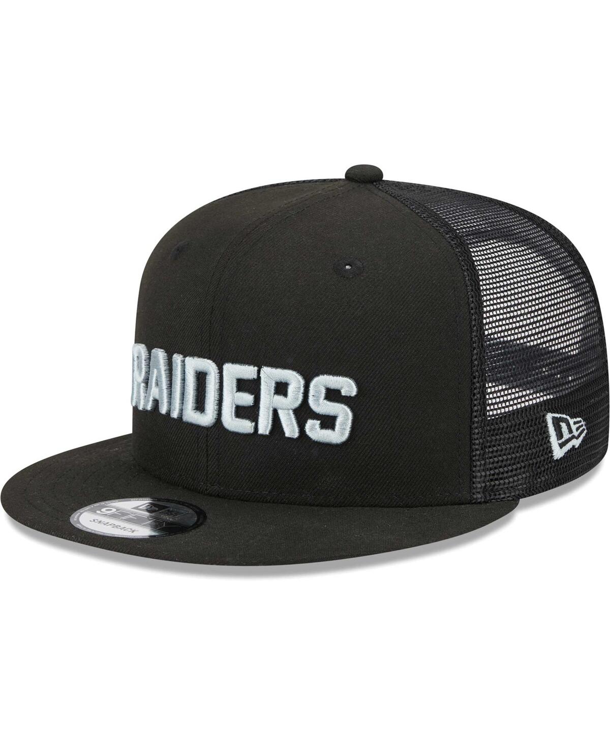 Shop New Era Men's  Black Las Vegas Raiders Stacked Trucker 9fifty Snapback Hat