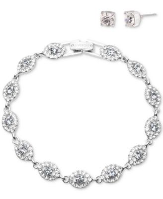 Silver-Tone 2-Pc. Set Stone & Crystal Link Bracelet & Crystal Stud Earrings