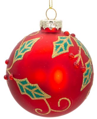 80mm Glass Berry and Holly Leaves 6 Piece Ball Ornament Set