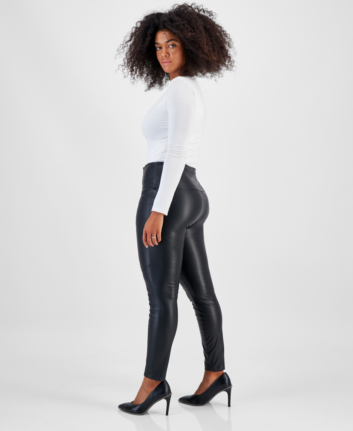 Shop Bar Iii Â Women's Faux-leather Double-zip Leggings, Created For Macy's In Deep Black