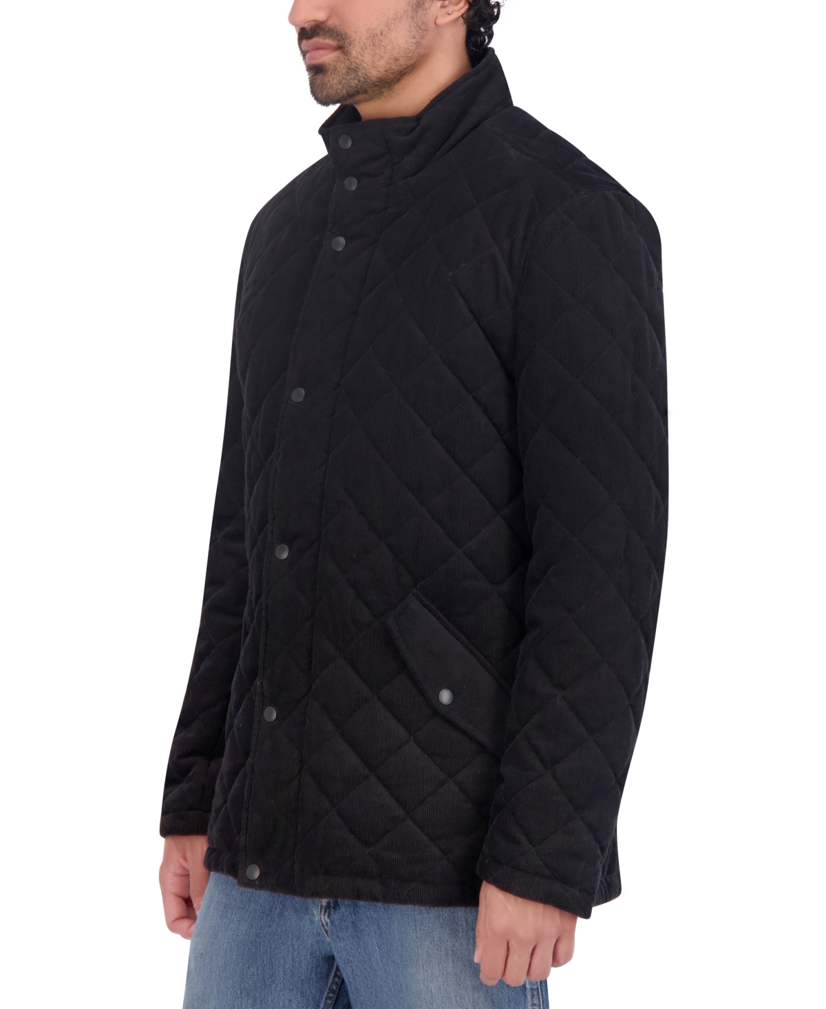 Shop Cole Haan Men's Diamond-quilted Corduroy Jacket In Black