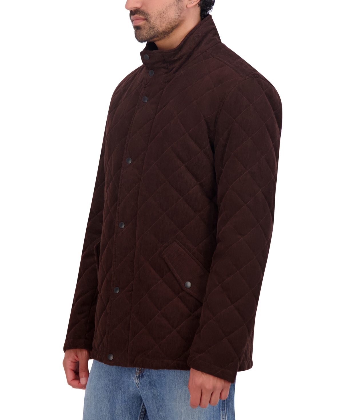 Shop Cole Haan Men's Diamond-quilted Corduroy Jacket In Chocolate