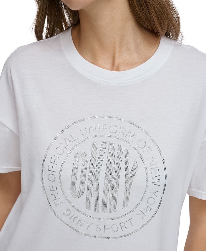 DKNY Women's Rhinestone Medallion Logo T-Shirt - Macy's