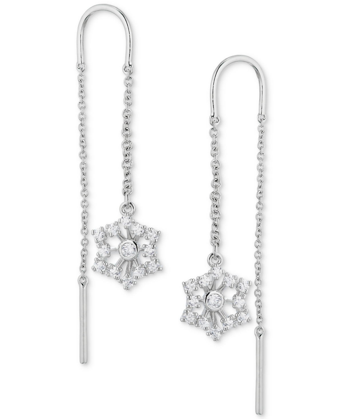 Silver-Tone Pave Snowflake Earrings - Rhodium