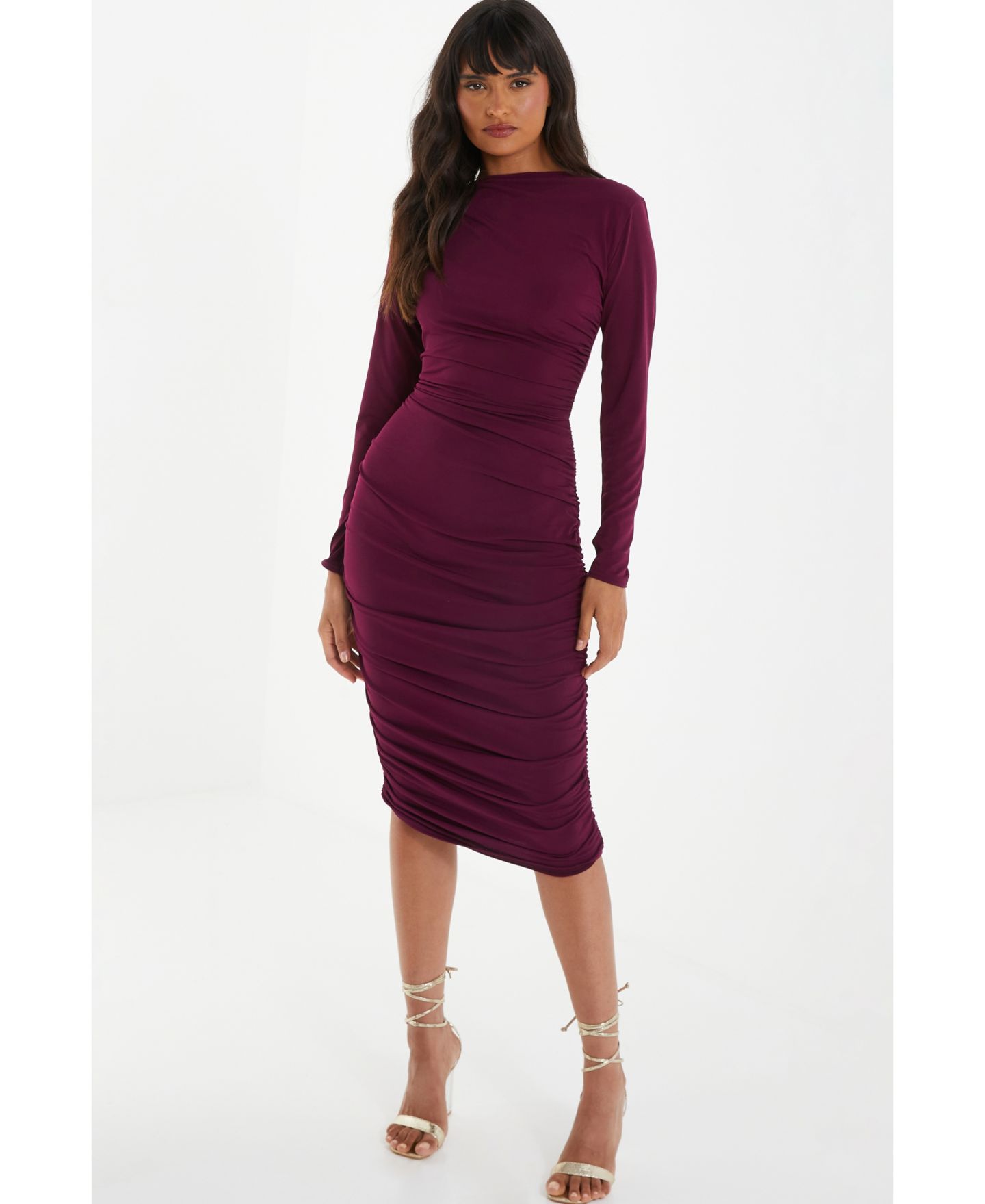 Женское платье QUIZ High Neck Long Sleeve Midi, цвет: Фиолетовый — фото 1