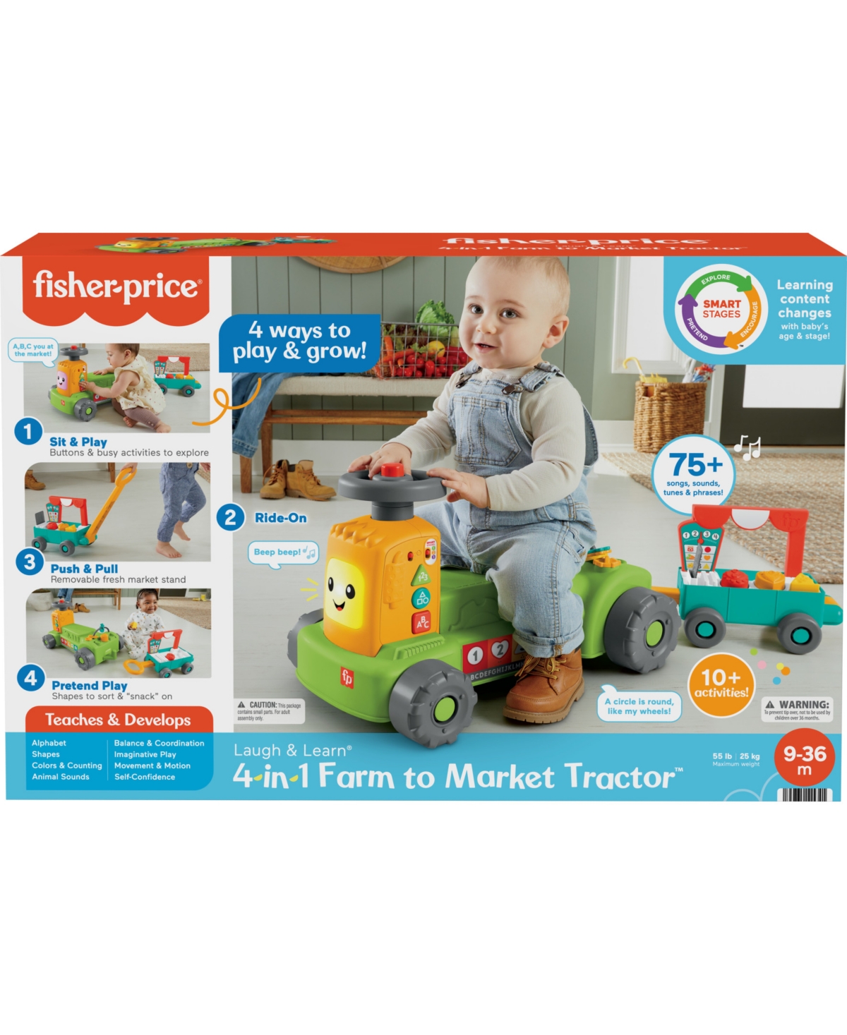 Shop Fisher Price Laugh Learn 4-in-1 Farm To Market Tractor Ride-on Learning Toy In Multi-color