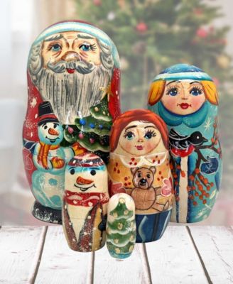Santa Family Matryoshka Nesting Hand-Painted Doll Set of 5 by G. DeBrekht