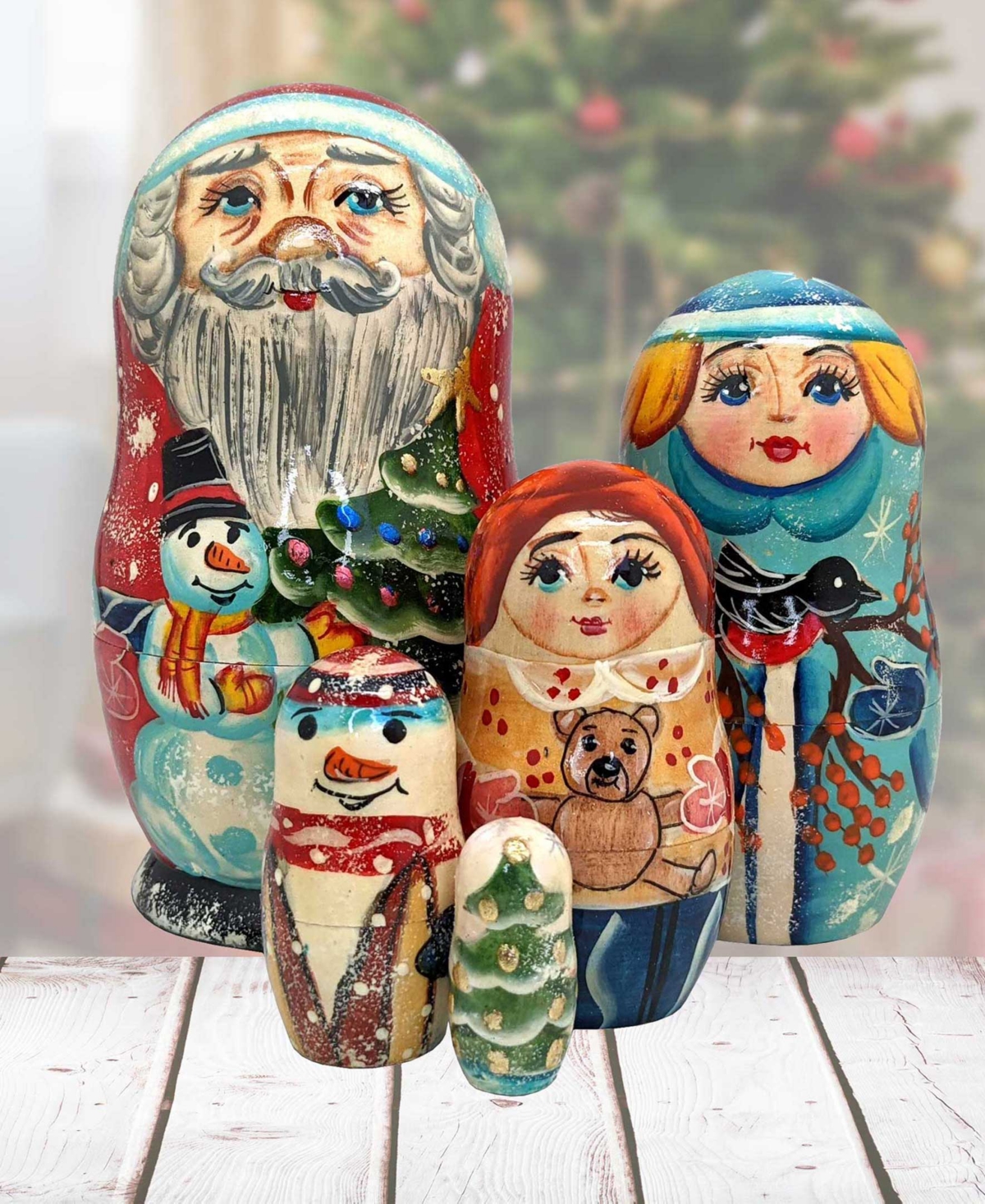 Shop Designocracy Santa Family Matryoshka Nesting Hand-painted Doll Set Of 5 By G. Debrekht In Multi Color