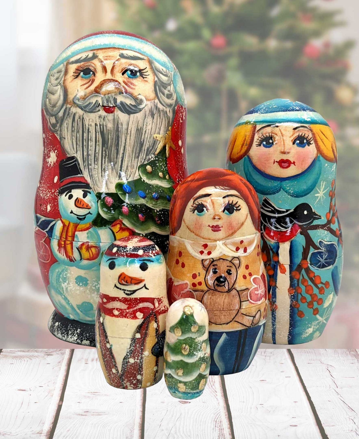 Designocracy Santa Family Matryoshka Nesting Hand-painted Doll Set Of 5 By G. Debrekht In Multi Color