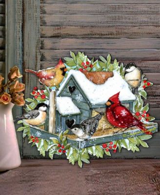 Winter Cardinals Christmas Wooden Door Hanger Wall Decor S. Winget