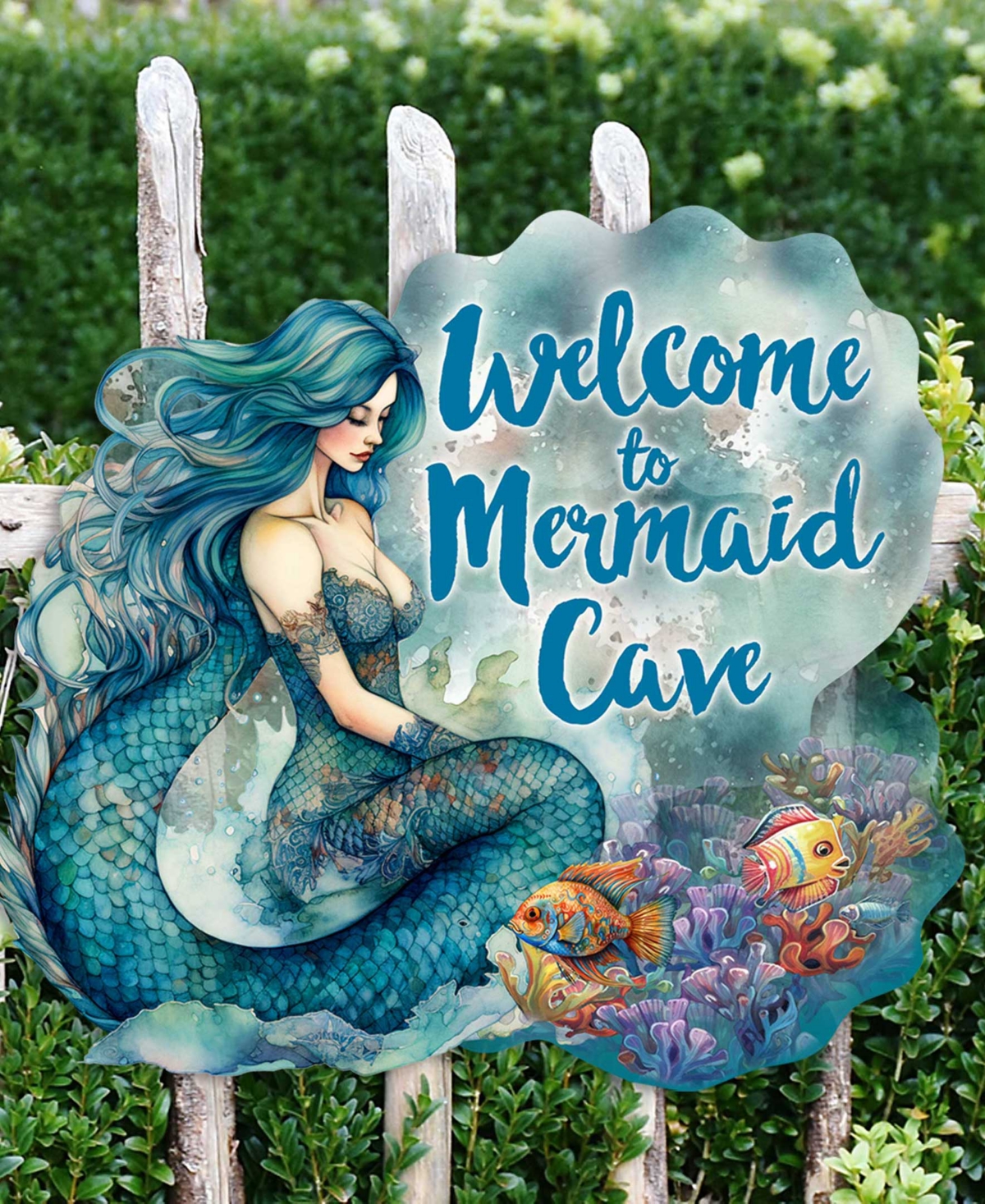 Designocracy Holiday Door Decor Wooden Welcome Sign Welcome To Mermaid Cave G. Debrekht In Multi Color