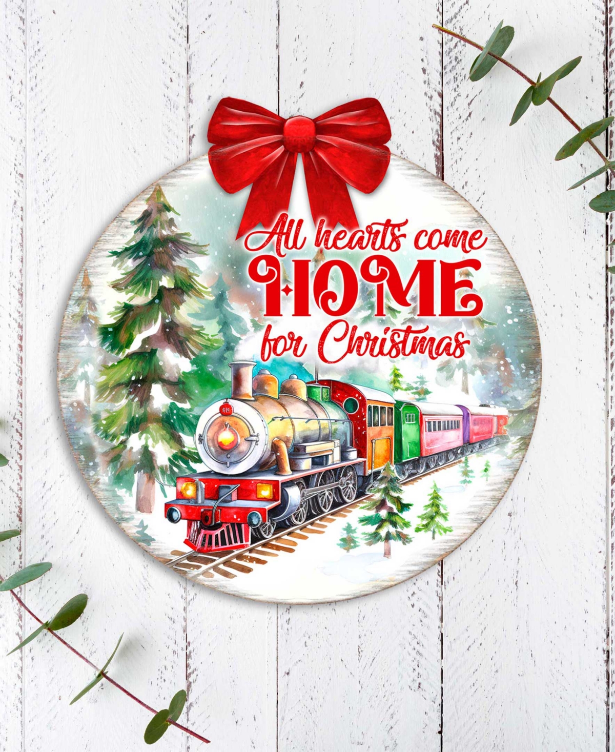 Shop Designocracy All Hearts Come Home For Christmas Wooden Door Decor Welcome Sign G. Debrekht In Multi Color