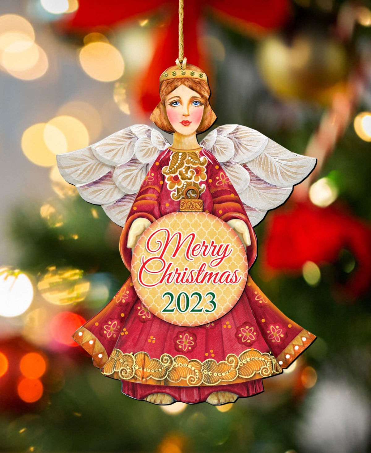 Shop Designocracy 2023 Dated Angel Christmas Wooden Ornaments Holiday Decor Set Of 2 G. Debrekht In Multi Color