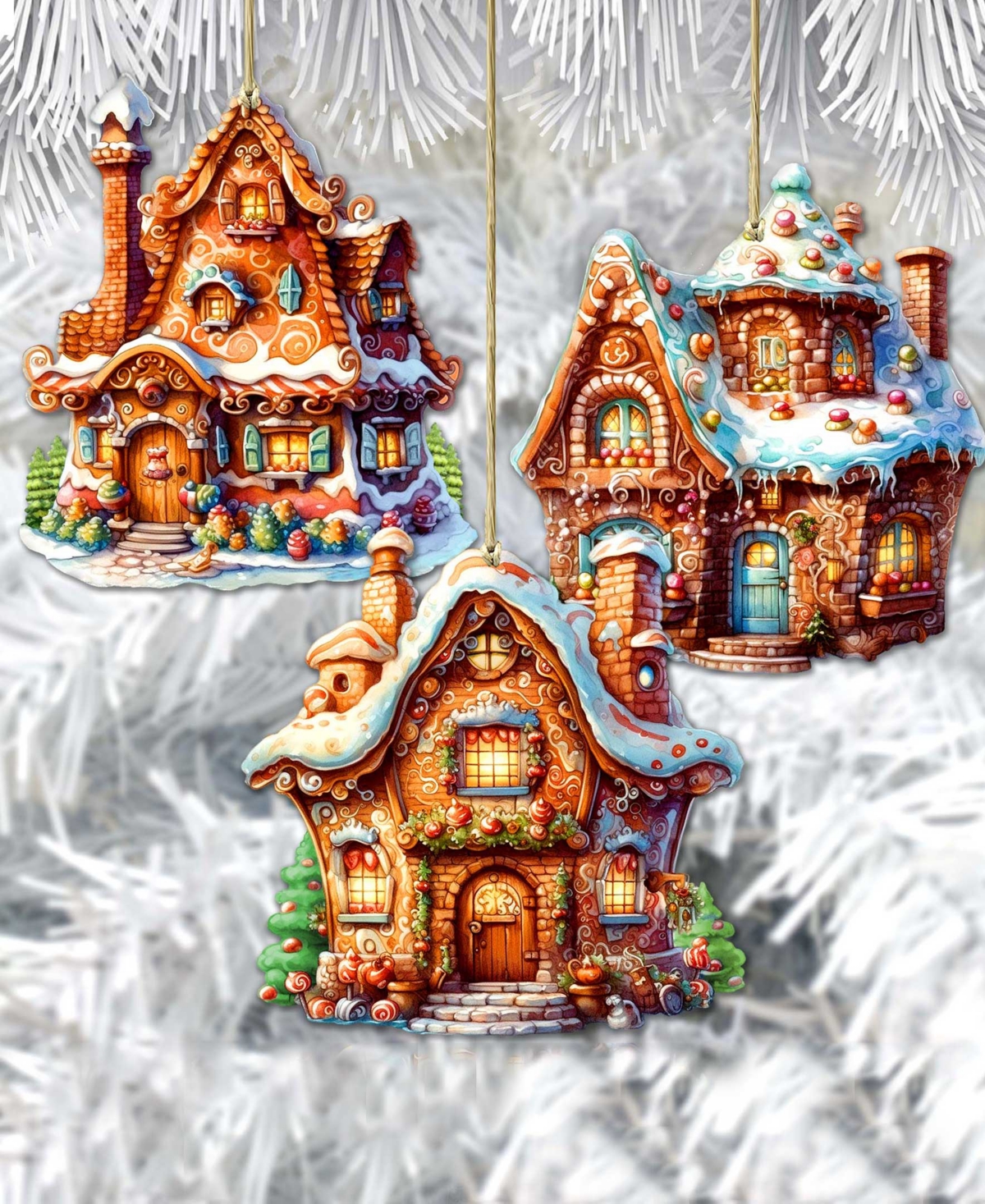 Designocracy Fairy Tale Houses Christmas Wooden Ornaments Holiday Decor Set Of 3 G. Debrekht In Multi Color
