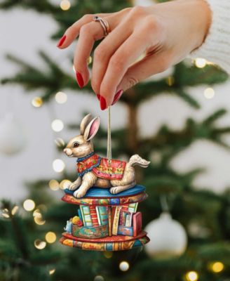 Carousel Bunnies Christmas Wooden Ornaments Holiday Decor Set of 3 G. DeBrekht