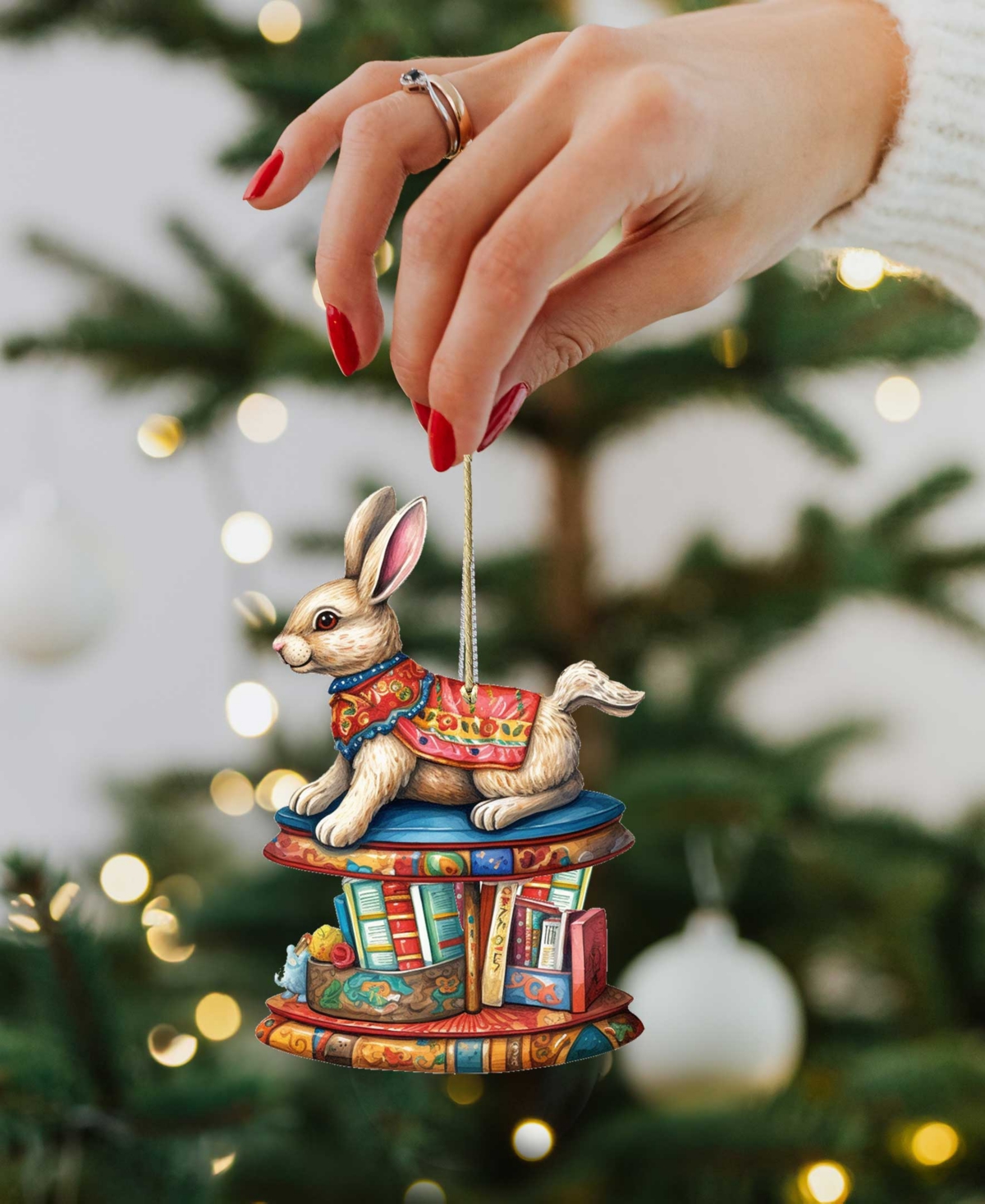 Designocracy Carousel Bunnies Christmas Wooden Ornaments Holiday Decor Set Of 3 G. Debrekht In Multi Color