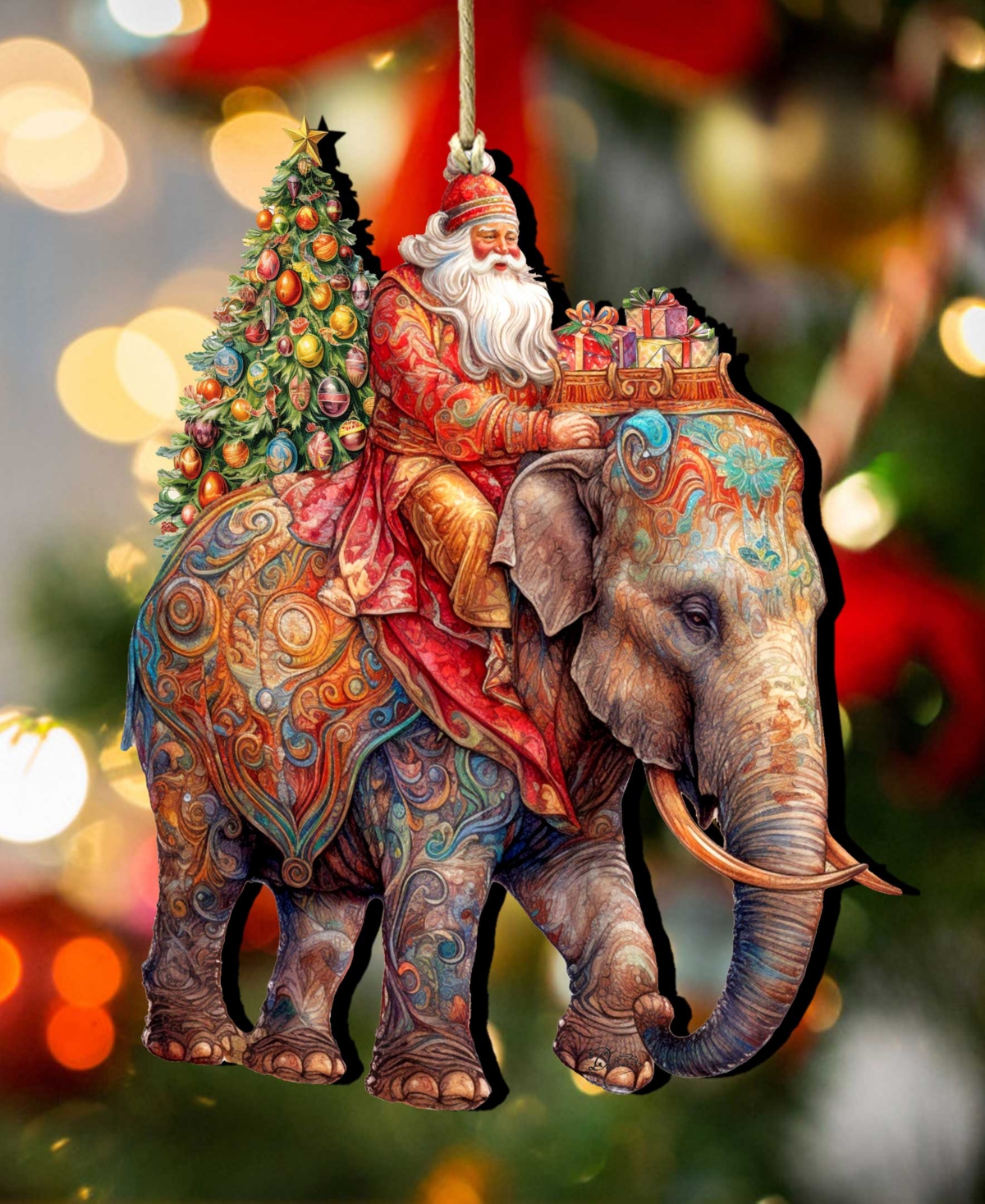 Shop Designocracy Santa On Elephant Christmas Wooden Ornaments Holiday Decor G. Debrekht In Multi Color