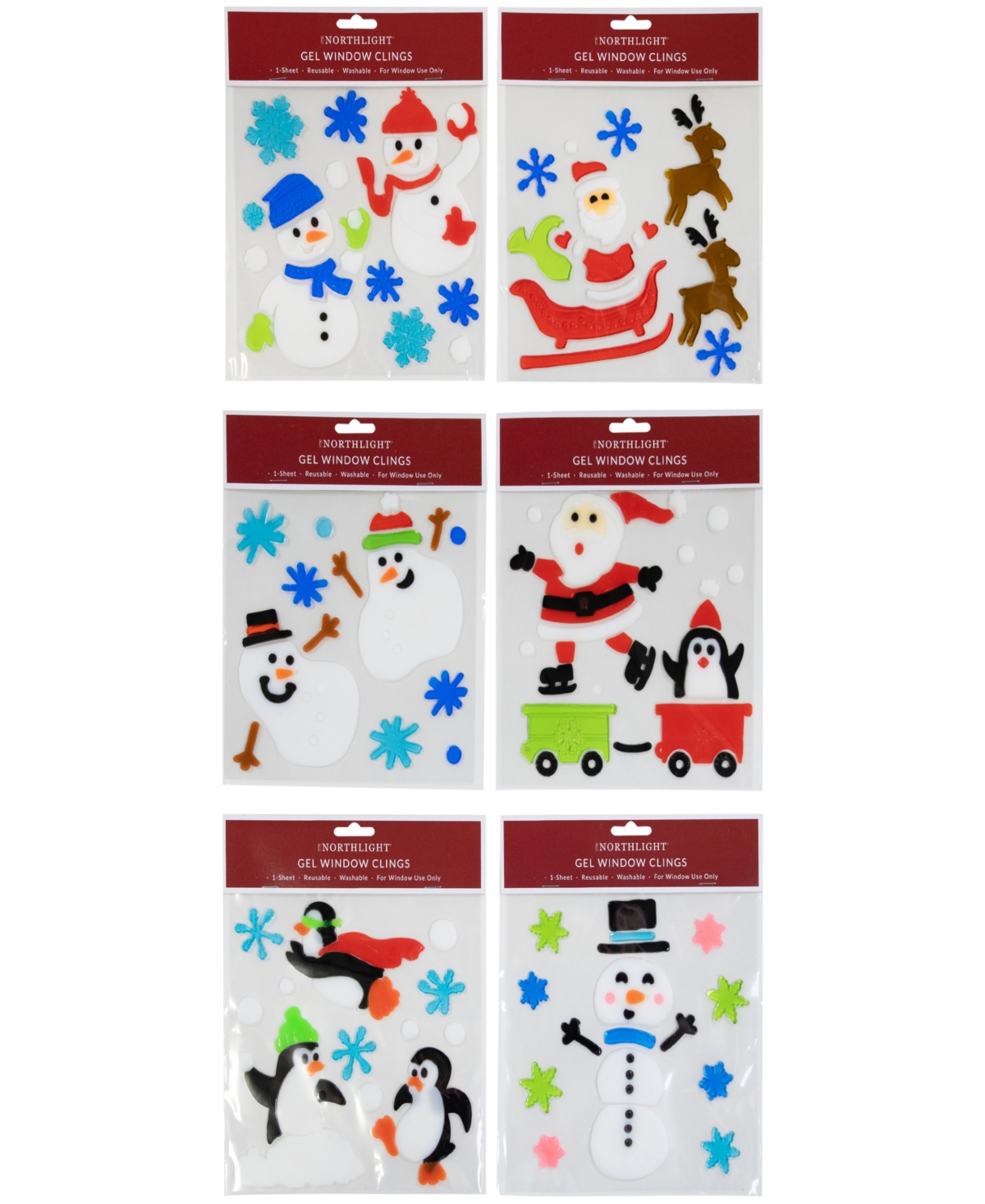 Northlight Double Sided Christmas Gel Window Clings, Set Of 6 In White
