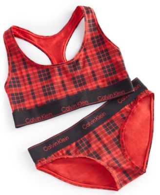 Shop Calvin Klein Womens Modern Cotton Unlined Bralette Bikini Underwear In Scotch Plaid Rouge