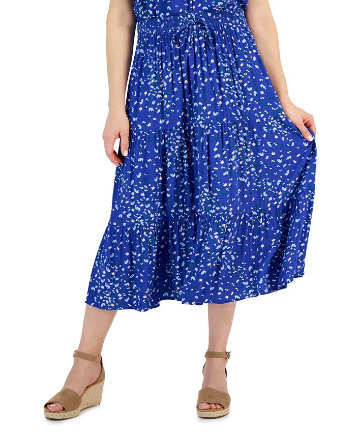Style & Co Women's Printed Drawstring Tiered Midi Skirt, Created for ...