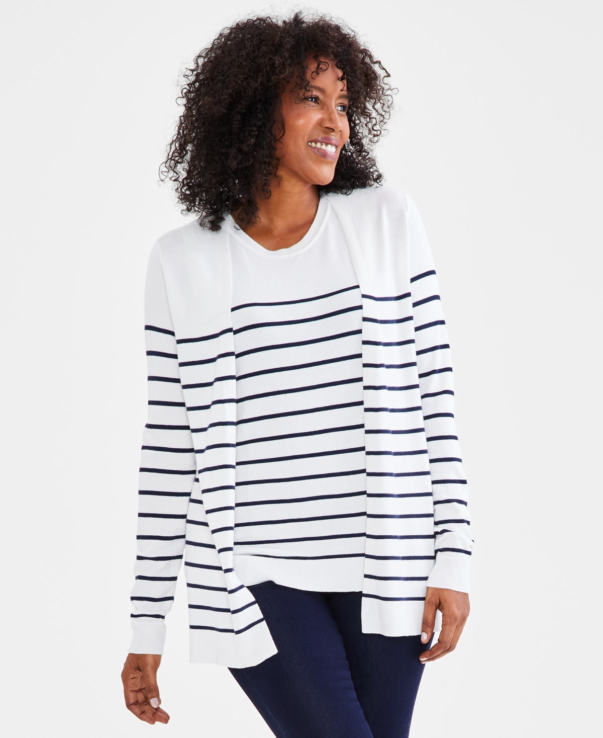 Women's Sleeveless Shell Sweater Top, Created for Macy's - White Stripe